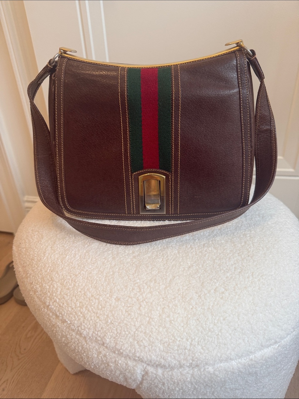 Vintage 1970s Gucci Web Stripe Pigskin Frame Shoulder Bag